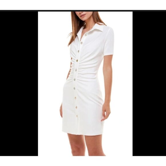 WAYF Jennifer Ruched Shirtdress Ivory M - Picture 1 of 4